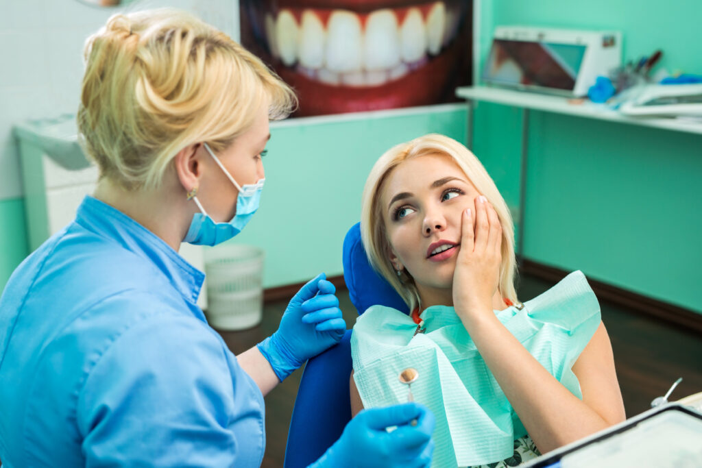 woman in emergency dentist chair